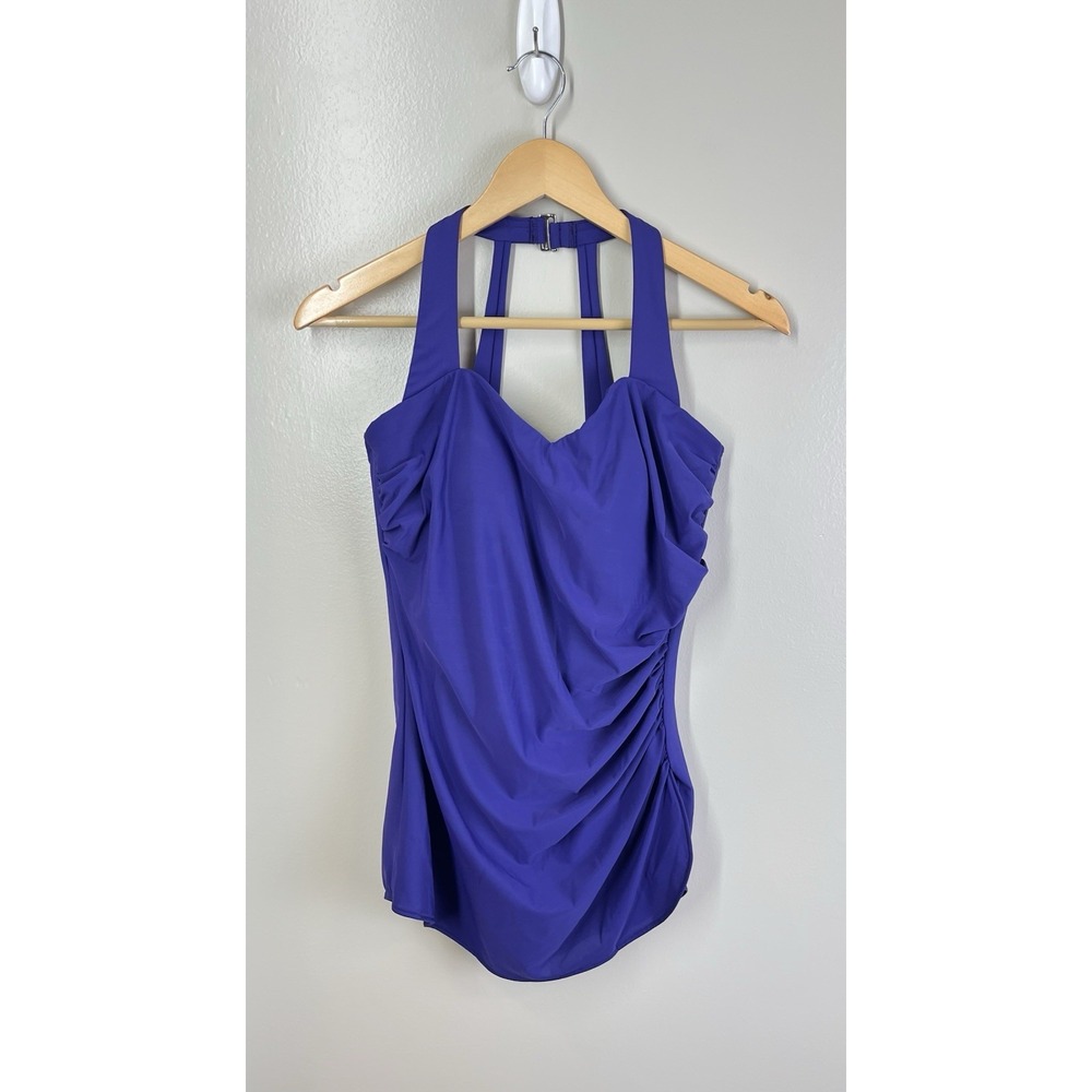 Lands End NWOT Womens One Piece Swimsuit Size 12D Modest Purple Ruching